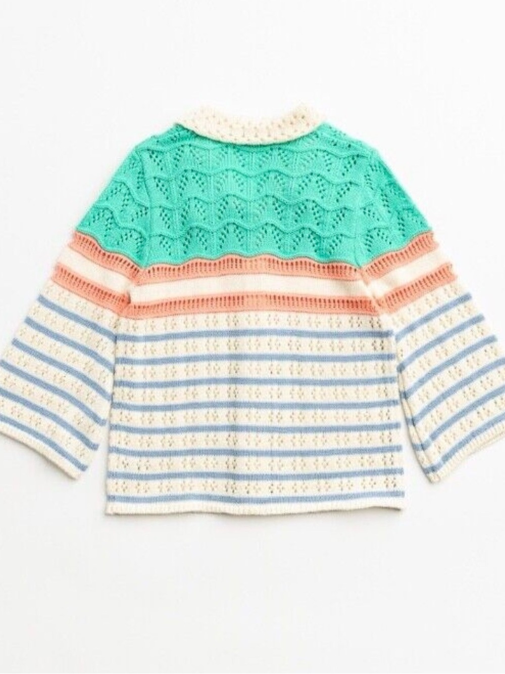 Finding Fox Tale Pleasantville Striped Knit Button-Up Cardigan Sweater Size 10 - Picture 3 of 7